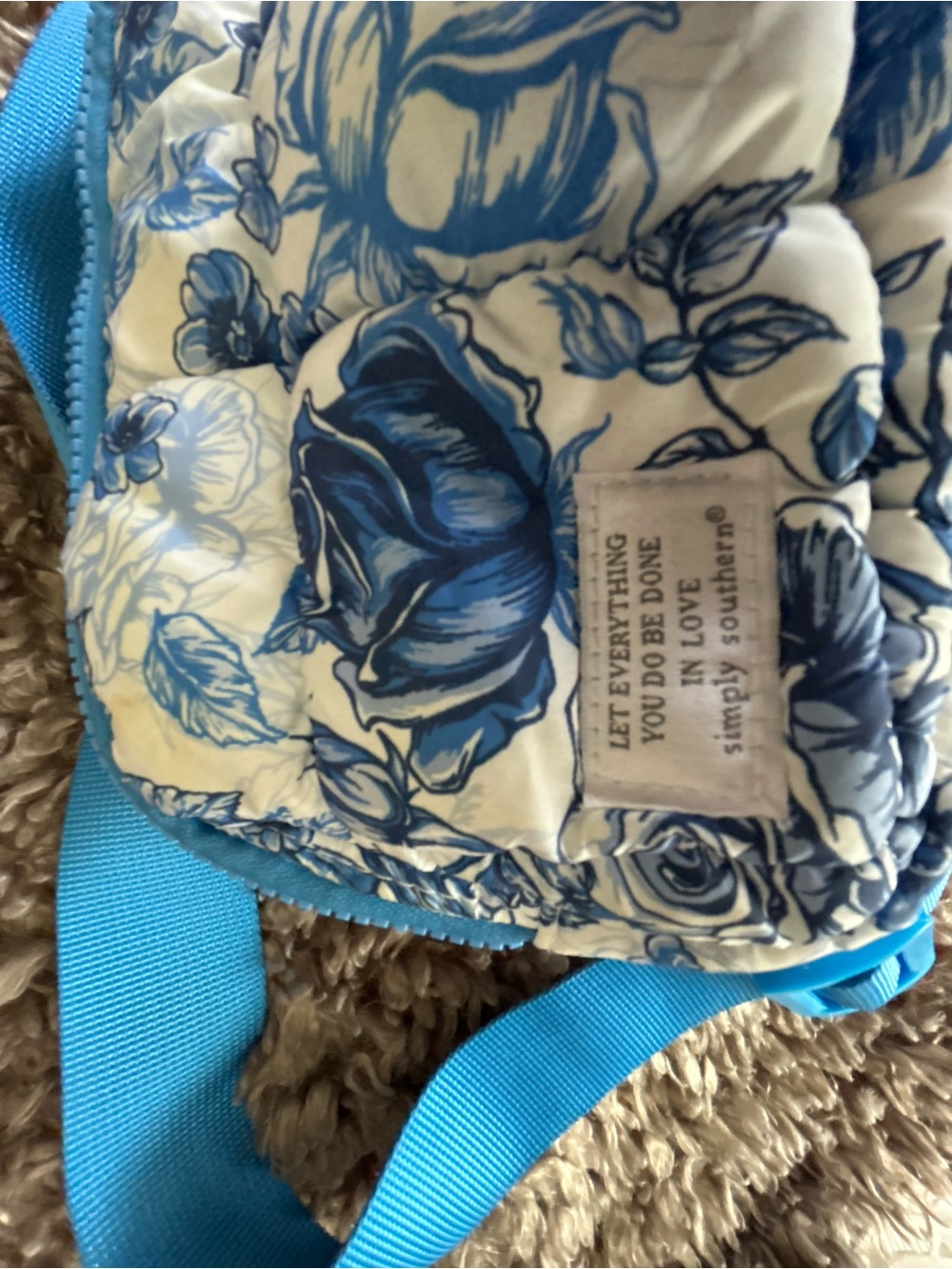 Simply Southern Cream and Blue Floral Quilted Crossbody